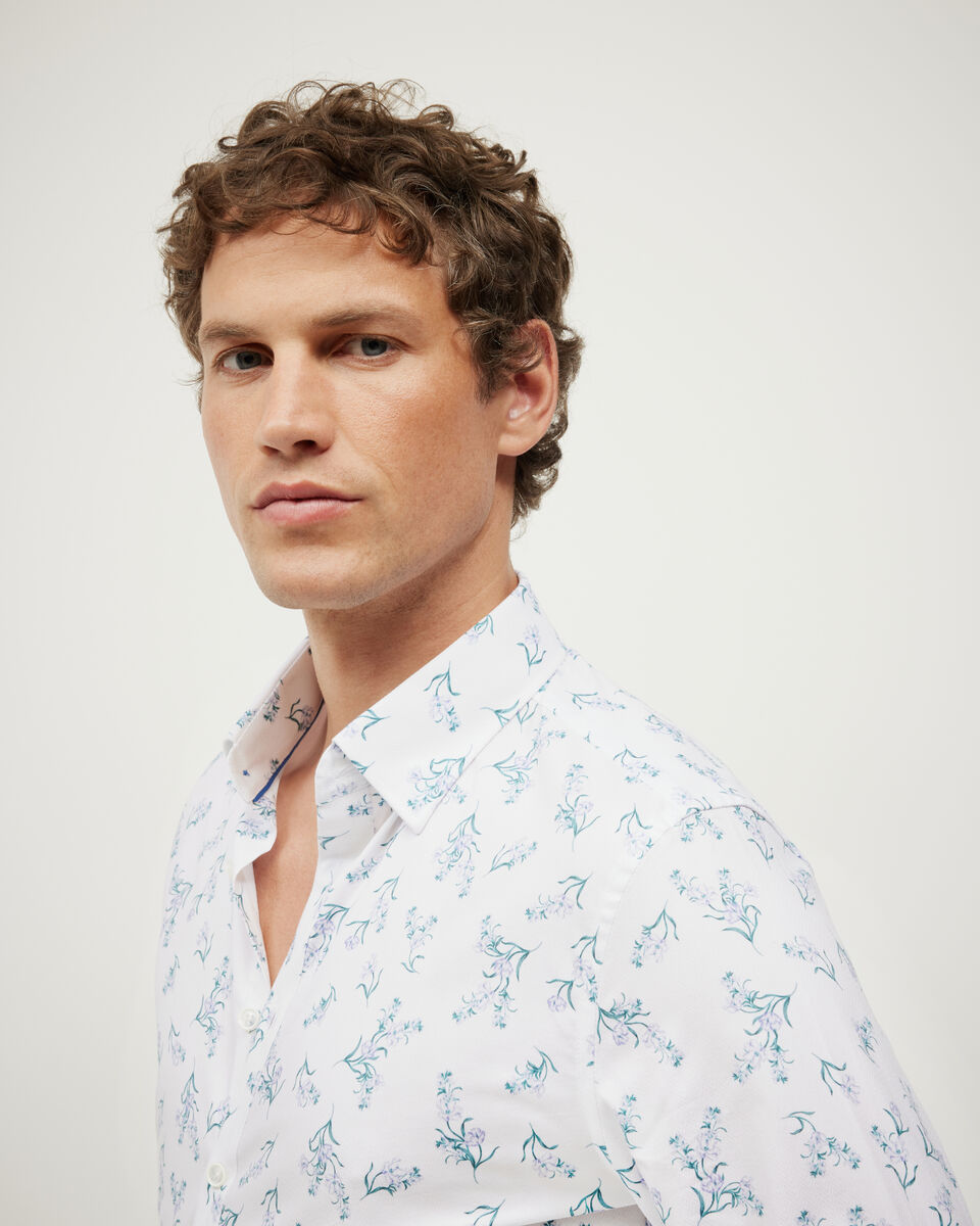 Javier Bouquet Floral Long Sleeve Printed Shirt, White, hi-res